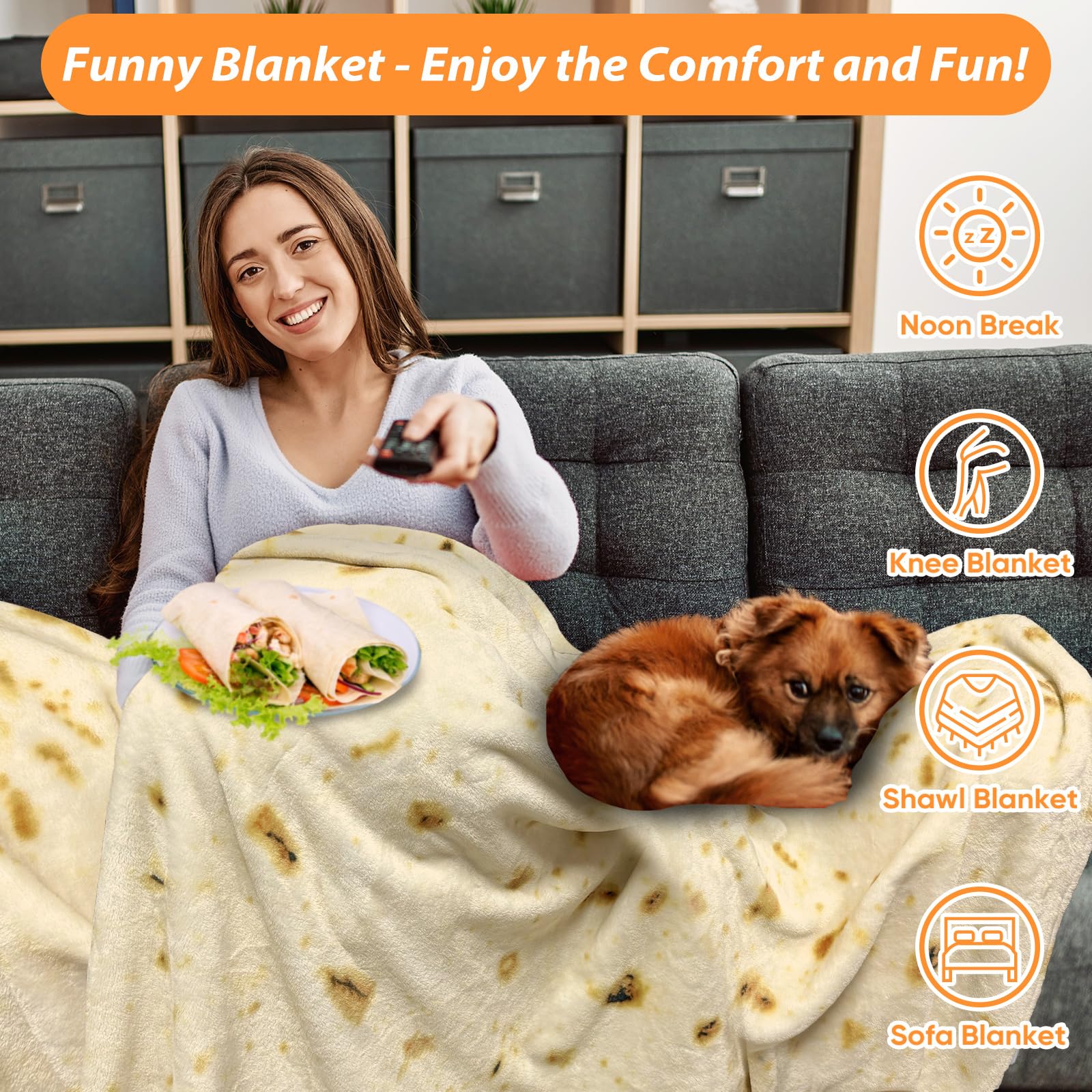 HDFK Tortilla Blanket Adult Size Beige Yellow Double Sided Throw Taco Realistic Food Blankets Lightweight Flannel Fleece White Elephant Funny Gifts for Kids 60 inches for Women Cozy Soft Teen Novelty