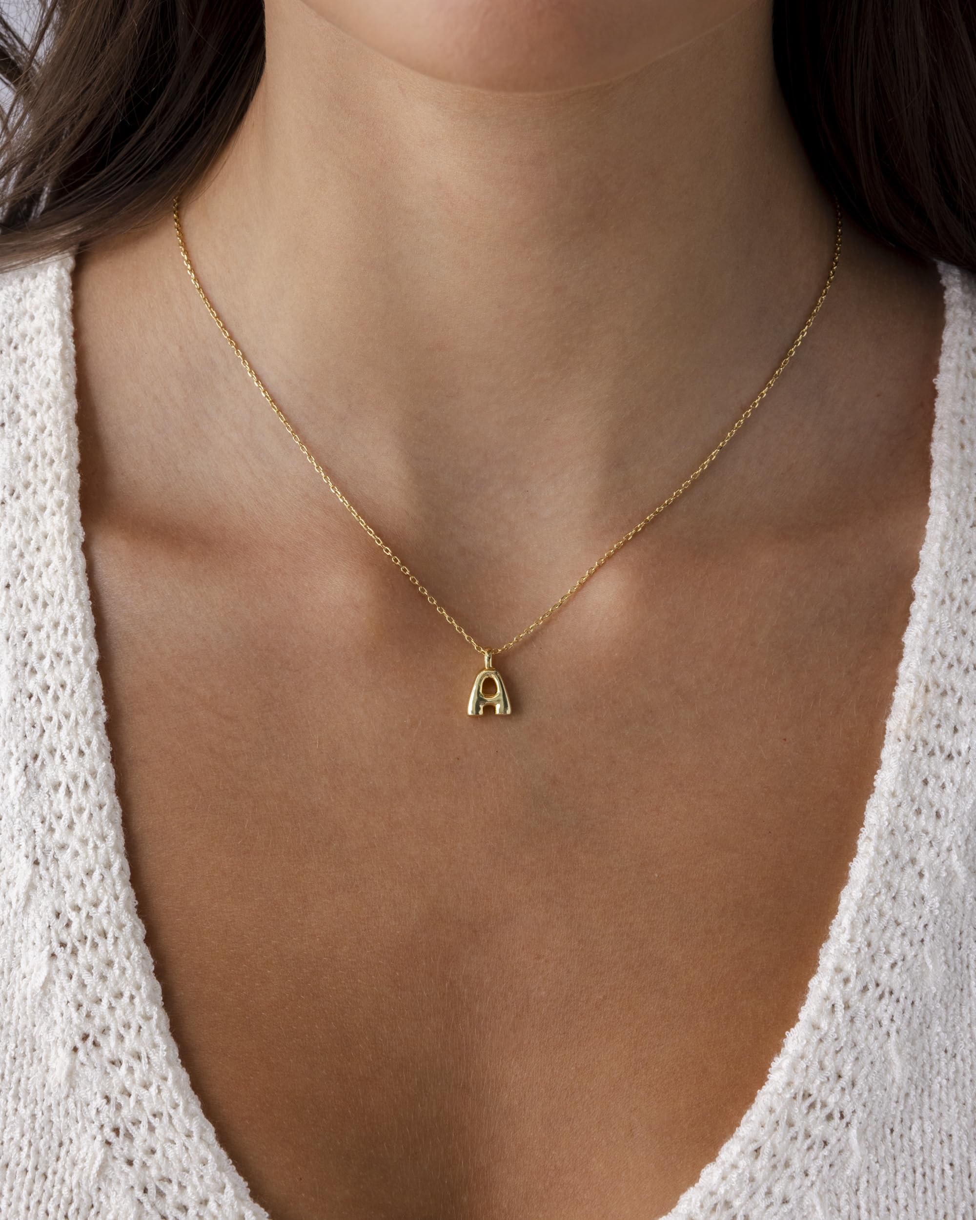 PAVOI 14K Yellow Gold Plated Dainty Chunky Bubble Initial Letter Pendant Necklace for Women - Alphabet Letter S Necklace