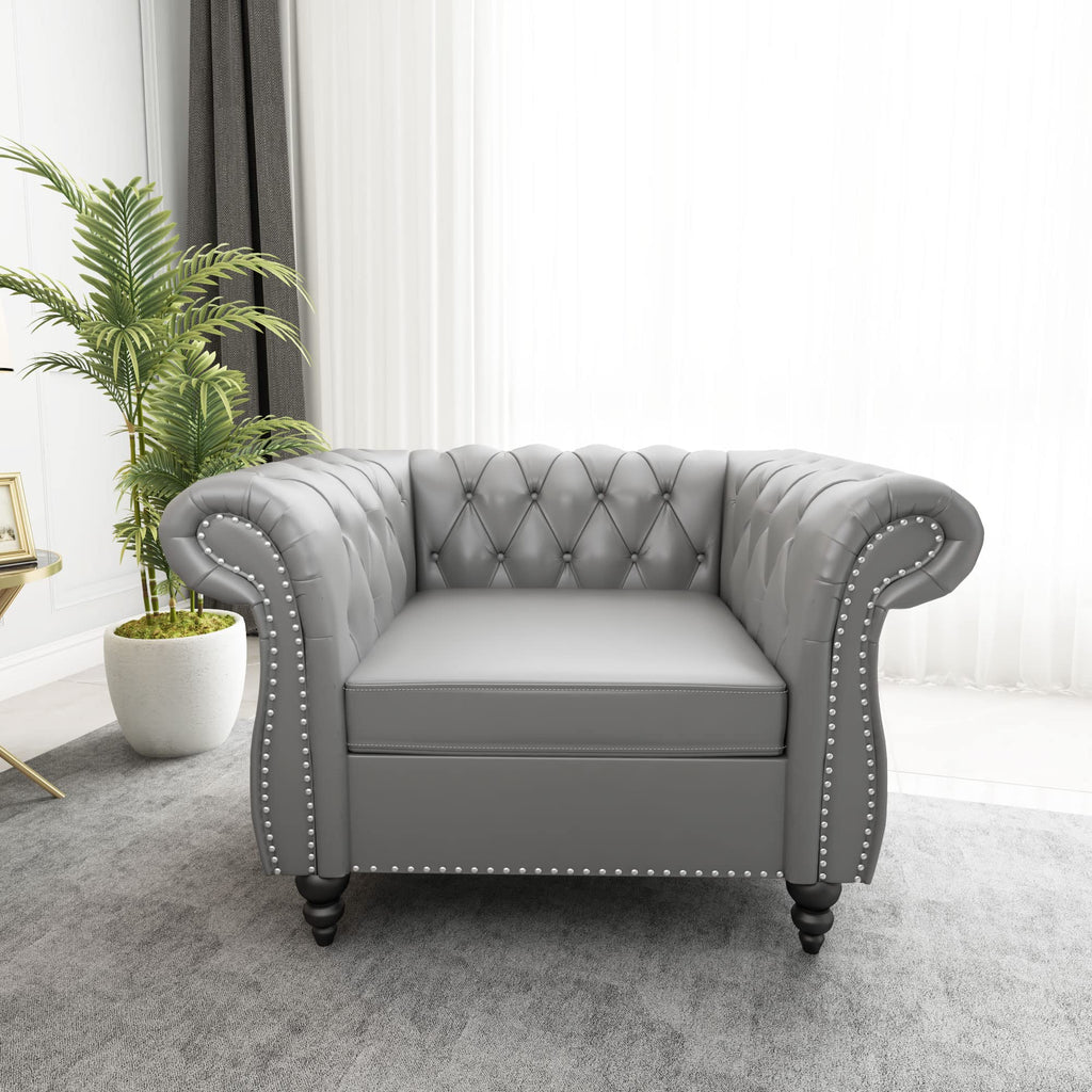 Chesterfield Sofa Velvet, Modern Tufted Couch 3 Seater with Rolled Arms and Nailhead for Living Room, Bedroom, Office, Apartment (Green)