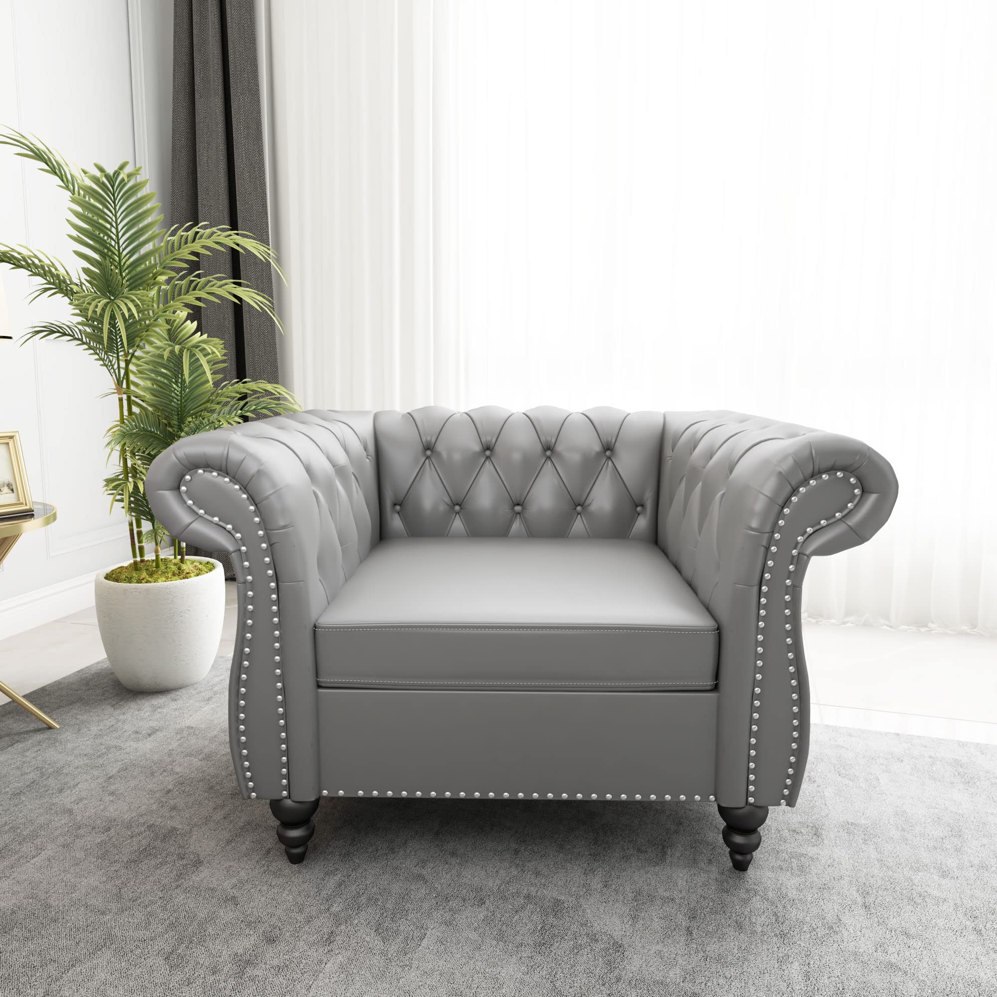 Chesterfield Sofa Velvet, Modern Tufted Couch 3 Seater with Rolled Arms and Nailhead for Living Room, Bedroom, Office, Apartment (Green)