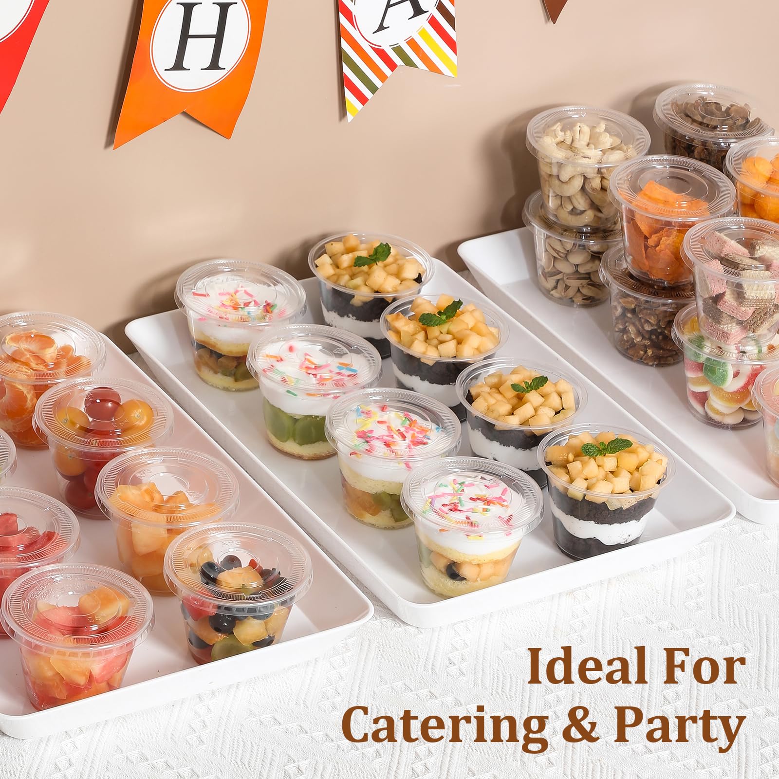 AOZITA [50 Sets, 9 oz Clear Plastic Cups With Flat Lids No Hole, Disposable Cups With Lids for Ice Cream, Pudding, Cake, Snacks Smoothie, Milkshake, Cold Drinks