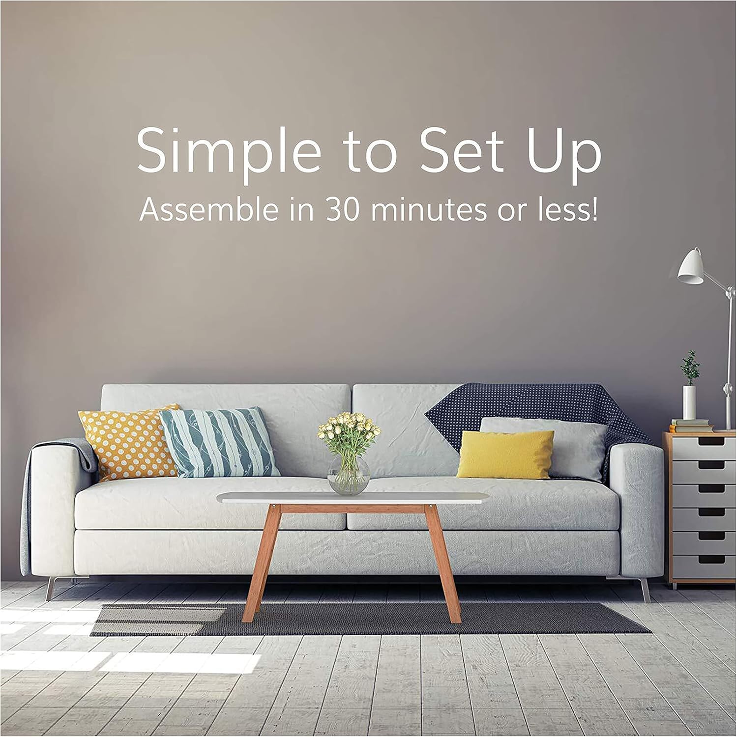 bonVIVO Small Coffee Table - Franz Designer Low Table w/Wooden Bamboo Frame for Sitting, Storage and Living Room Furniture for Men and Women - White