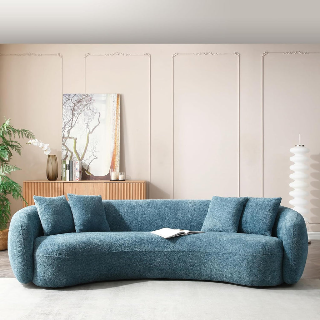 Modern 5 Seats Curved Sofa Oversized Half-Moon Sofa&Couch, Beautiful Freestanding Sofa Comfy Teddy Fleece Boucle Leisure Sofa Couch with 4 Big Pillows for Home Office Apartment Living Room