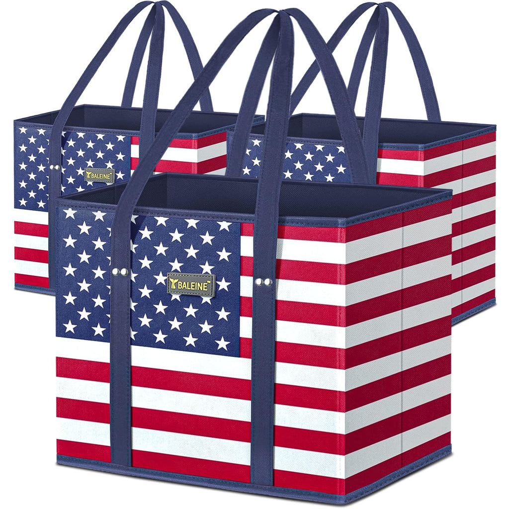 BALEINE 3Pk Reusable Grocery Bags, Foldable Shopping Bags for Groceries with Reinforced Bottom & Handles (Antique Foliage)