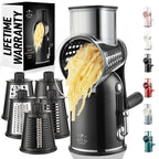 Zulay Rotary Cheese Grater 3 Blade Cheese Shredder - Manual Hand Crank Cheese Grater With Reinforced Suction & 3 Interchangeable Drums - Easy to Use Vegetable Chopper - Black