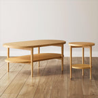 Nathan James Sonia Boho Round Accent End Table, Natural Sofa Side Table in Light Wood with Rattan Storage Shelf for Living Room, Bedroom or Nursery, Light Brown