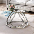 O&K FURNITURE Silver Coffee Table, Modern Glass Coffee Table Living Room Table with Ring-Shaped Frames, Glass Coffee Table for Home&Office, Chrome Finish, 1 PC