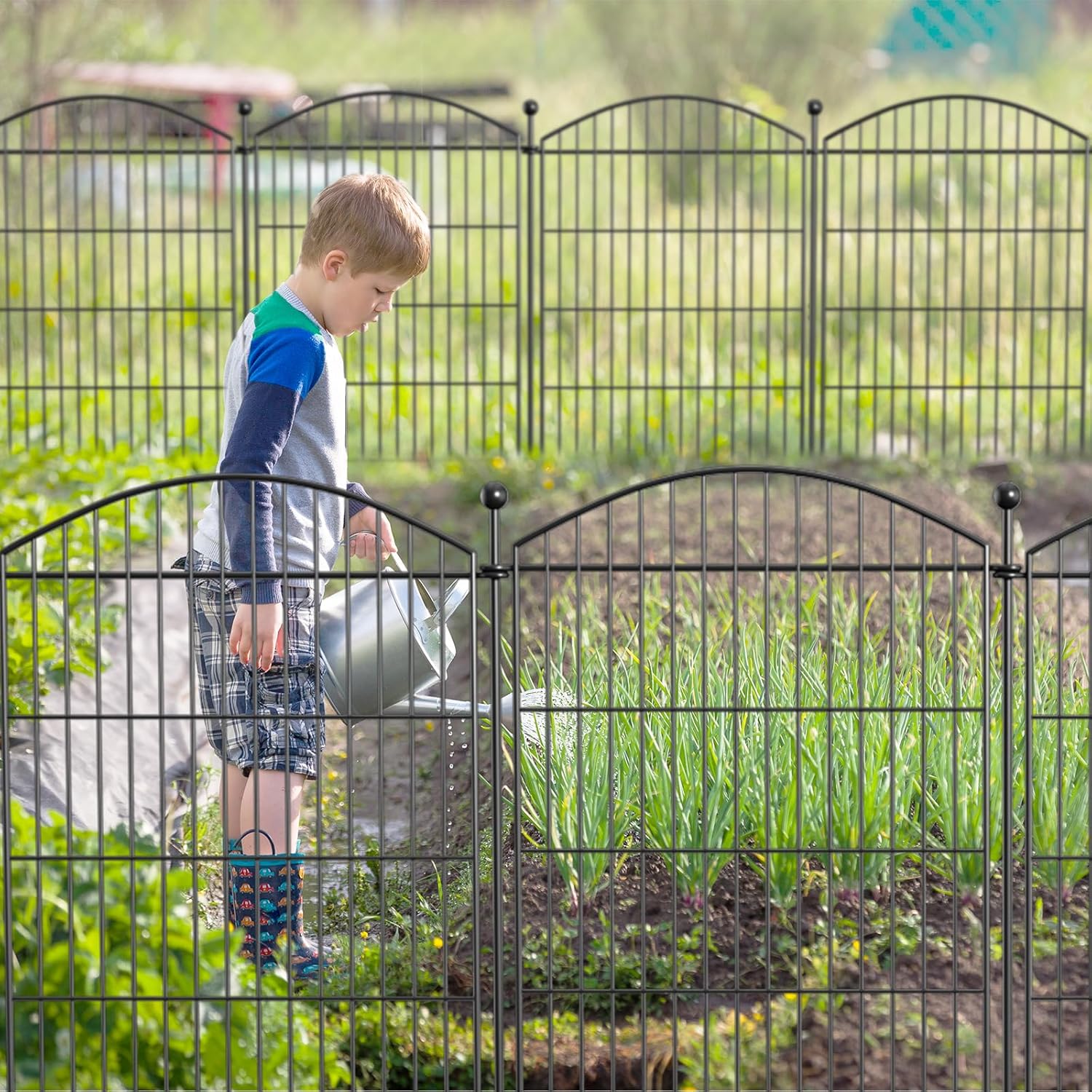 Decorative Garden Fence Animal Barrier with Gate 40 in(H)×27.6 Ft(L) 12 Panels, Dog Rabbit Fencing Arched Rustproof Metal No Dig Pet Outdoor Garden Fence for Yard, Patio, Flower Bed