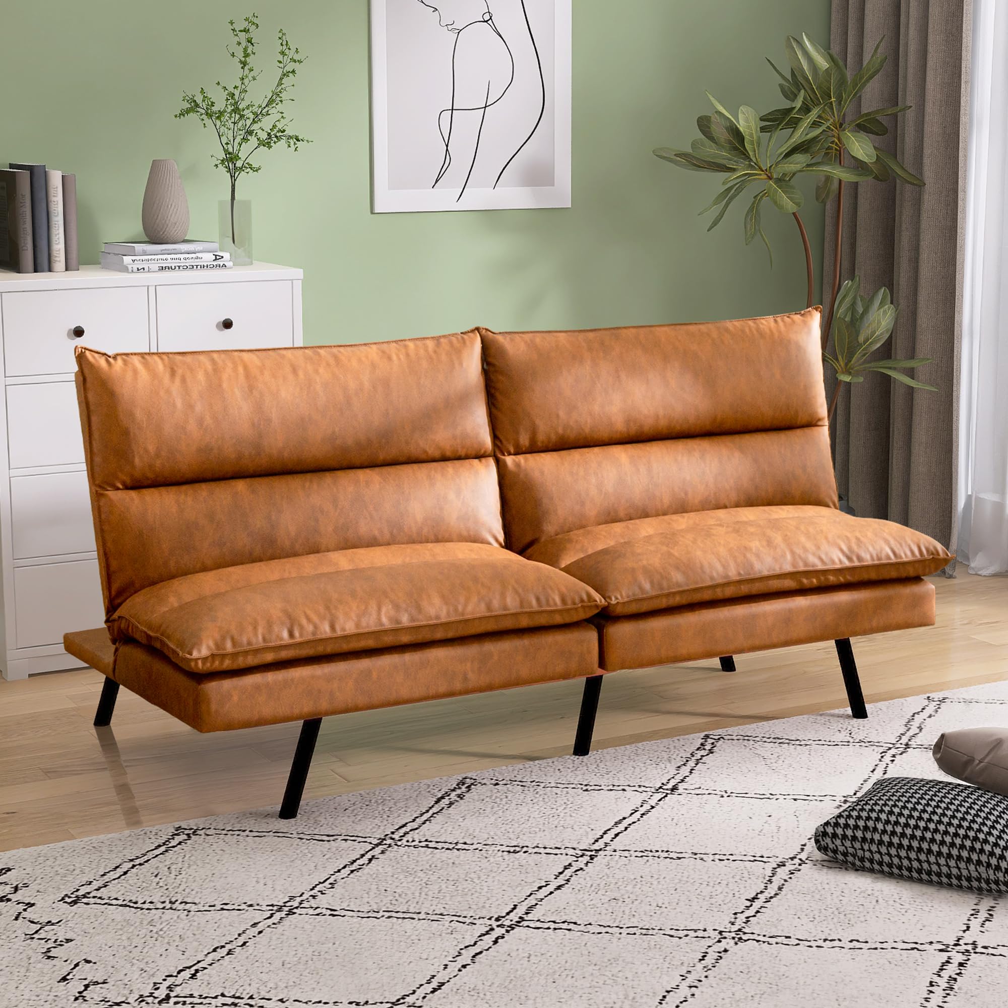 Convertible Futon Sofa Bed,71" Memory Foam Futon Couch,Detachable Cushion,Adjustable Backrest & Armrest,Linen Modern Loveseat Sleeper Recliner for Living Room,Office,Apartment,Medium Grey