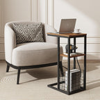 Vagusicc C Shaped End Table with Charging Station, Side Table for Couch, Small Side End Table for Small Spaces, 28" High Slide Under Sofa Table for Coffee, Tv Tray Table for Living Room, Rustic Brown