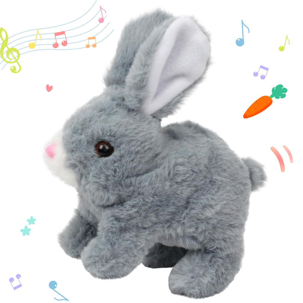 Hopearl Hopping Rabbit with Bell Interactive Electronic Pet Plush Bunny Toy with Sounds and Movements Animated Walking Wiggle Ears Twitch Nose Gift for Toddlers Birthday, Rainbow, 7''