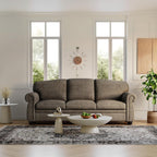 90 Inch Nailhead Trim Couch for Living Room, 23 Inch Deep Seat Rolled Arm Sofa, Comfy Upholstered 3 Seater Chenille Couch w/Wooden Leg, Large Traditional Sofa for Farmhouse, Brown