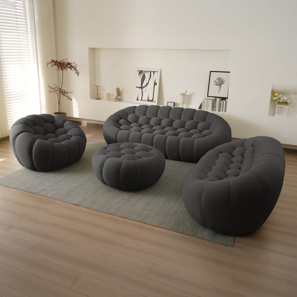 JACH Bubble Sofa Curved Couch Set, Comfy Upholstered Sofa, Mesh Fabric 3D Honeycomb Shape Modern Couches for Living Room, Apartment (Orange, 1 Seater, 2 Seater, 3 Seater, Ottoman)