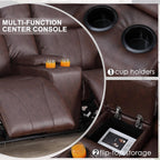 Power Recliner Sofa Set, 3 Piece Reclining Couch for Living Room, Brown Leather Home Theater Seating Recliner Couch Set with Storage and Cup Holders