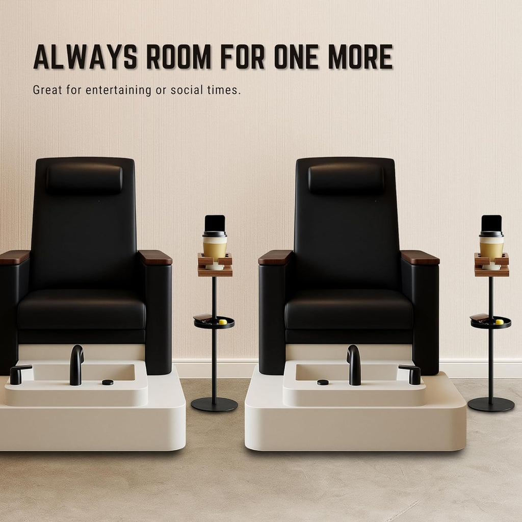 Drink Table for Small Spaces - Slim Pedestal Side Table with Real Wood Top & Stable Base for Coffee & Cocktails - Ideal for Tight Living Room & Bedroom Spaces (Walnut)