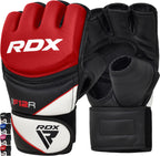 RDX MMA Gloves Grappling Sparring, Maya Hide Leather, Boxing Gloves Men Women Muay Thai Martial Arts Training, Half Finger Adjustable Mitts Wrist Support Kickboxing Cage Fighting Punching Bag Workout