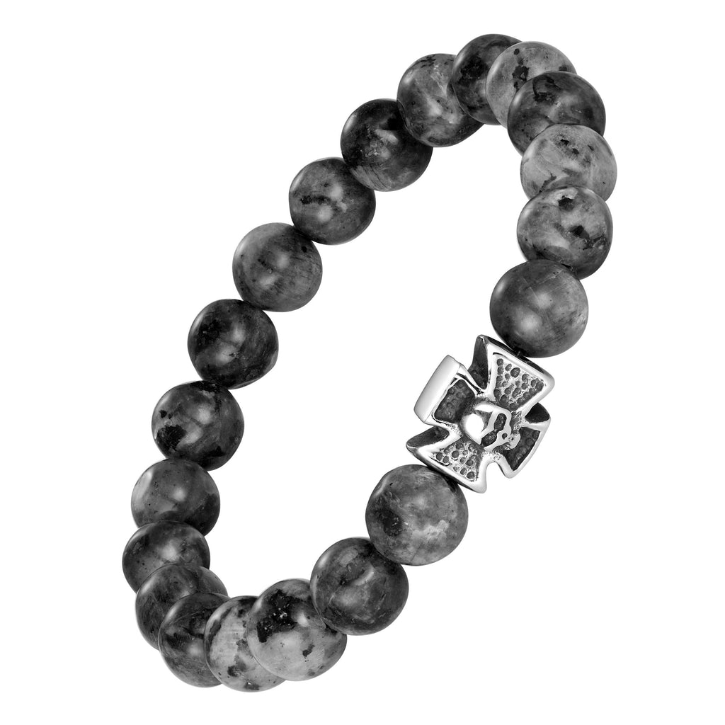 Bold Men’s Biker Bracelet – Skull, Wolf, and Foxtail Chain Designs in Polished Silver & Black Genuine Leather – Rust & Discoloration Resistant Stainless Steel – Jewelry Gift or Accessory for Men