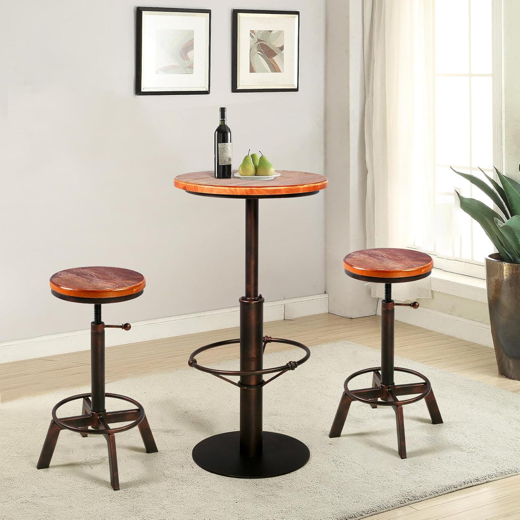 Topower Industrial Pub Table 19.7" Round Solid Pine Wood Top 42.2" Height Bar Table with Metal Base, Tall Pub Table for Kitchen, Dining Room, Coffee Shop, Copper