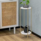 Metal Round 2 Tier Small Gold Side End Table with Real Natural Marble Top Plant Stands Modern Lightweiht Bedside Coffee Table for Living Room Bedroom Small Space White…
