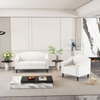 AVZEAR Chesterfield 3-Piece Living Room Sectional Sofa Set, Mid-Century Modern Upholstered PU Couch, Classic Tufted Button Sofa with Nailhead Trim for Living Room, Office (Brown)