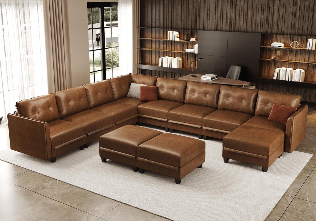 LLappuil Modular Sectional Sofa, Oversized U Shaped Sofa with Storage, Sectional Couch for Living Room, Faux Leather Fabric Waterproof Sofa, 7 Seats with Ottoman, Dark Grey