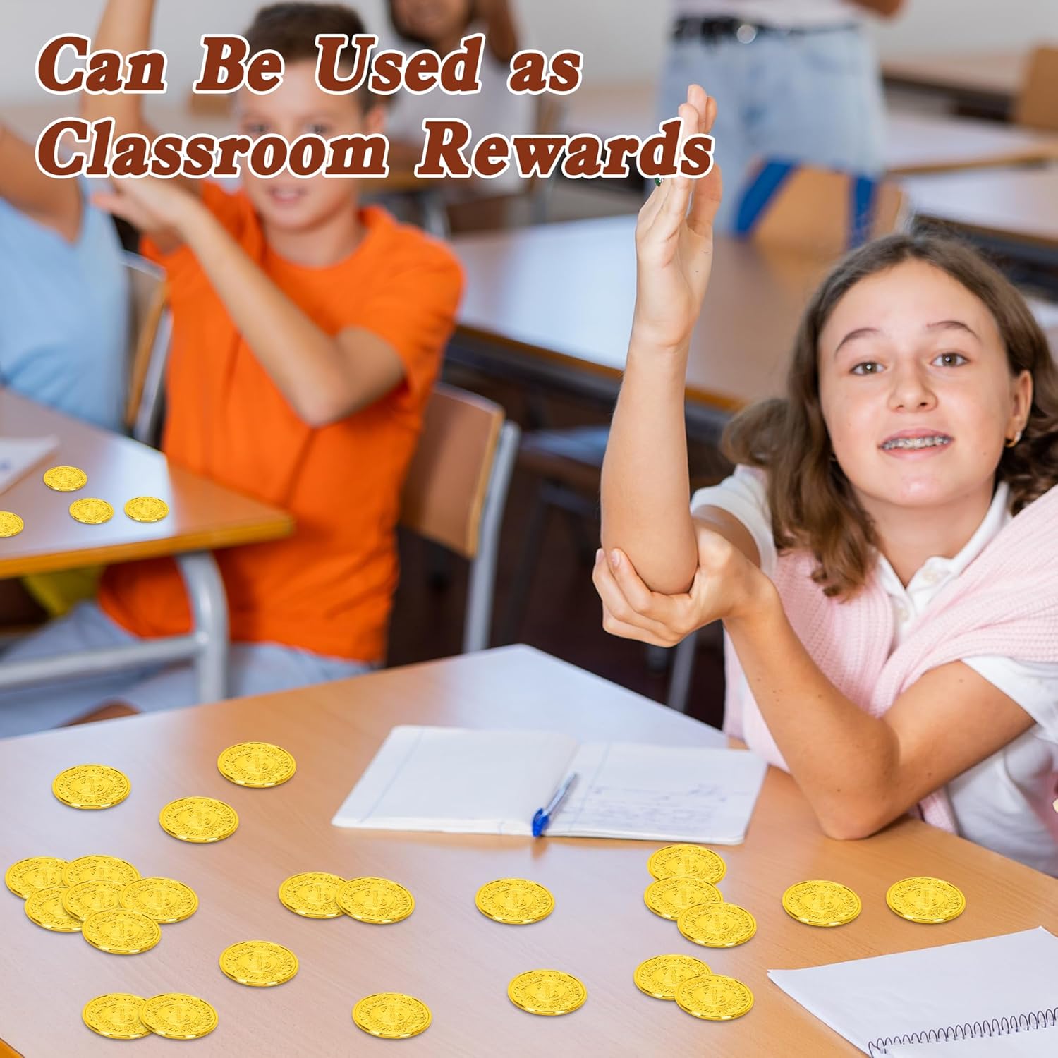 120 PCS Gold Coins, 1.4 in Plastic Gold Coins, 0.08 in Thick Fake Coins Pirate Coins Tokens Play Coins for Kids, Pirate Treasure Classroom Reward Adventure Theme Party Supplies for Pirate Party