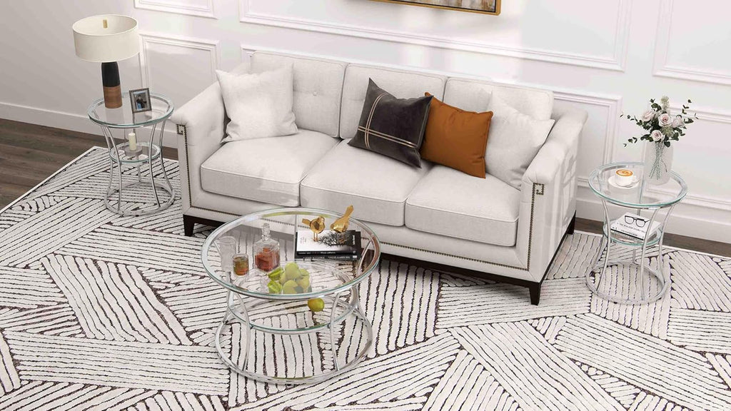 O&K FURNITURE Glass Coffee Table, 2-Tier Modern Living Room Table with Shelf, Tempered Glass & Chrome Frame, Silver Center Table for Living Room & Office, Chrome Finish, 1 PC