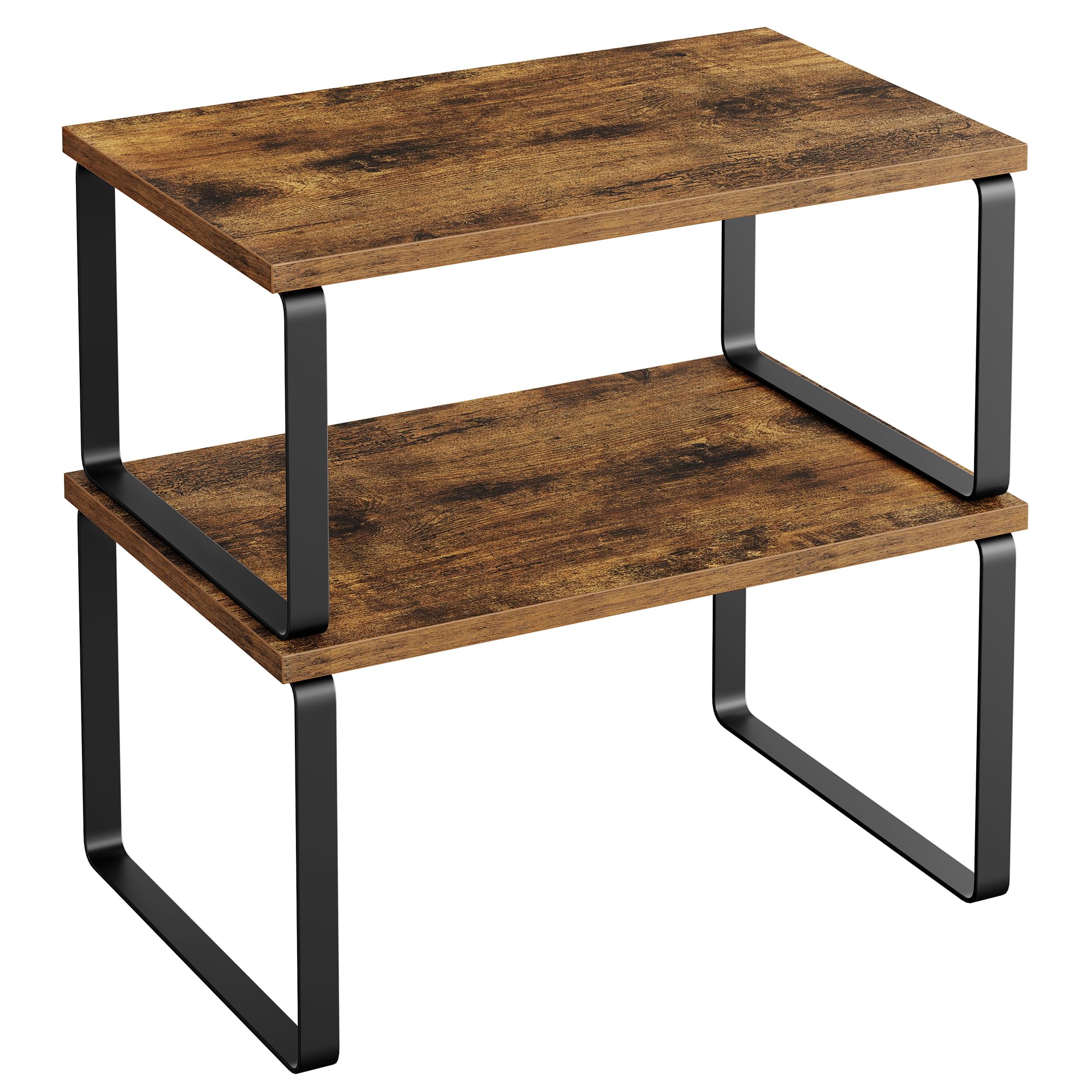 SONGMICS Cabinet Organizer Shelf, Set of 2 Kitchen Counter Shelves, Kitchen Storage, Spice Rack, Stackable, Expandable, Metal and Engineered Wood, Cloud White and Snow White UKCS025W01