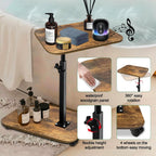 TV Tray with Wheels, 2-Tier Side Table for Couch – Adjustable Height & Angle, 360° Swivel C-Shaped End Table for Snacks, Meals, Coffee, Books, Tablets – Rustic Brown