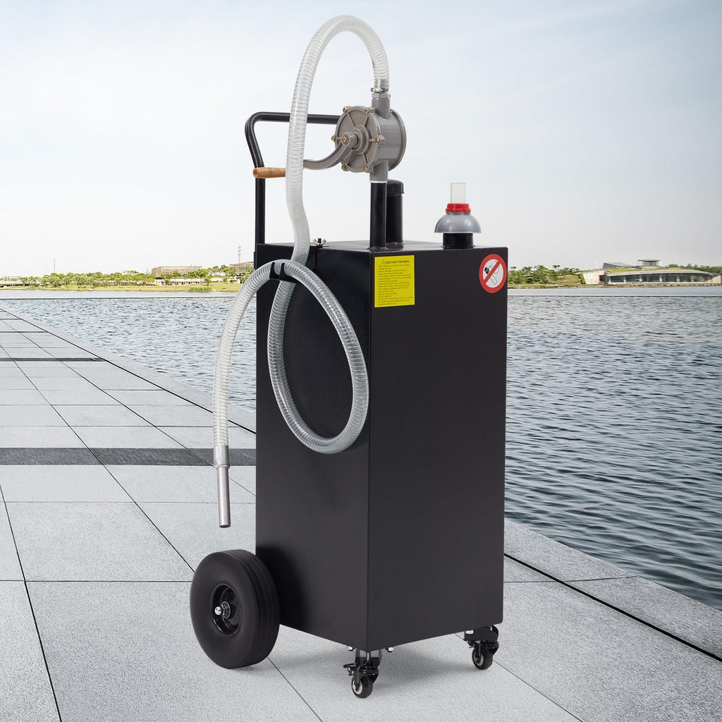 50 Gallon Fuel Caddy, Portable Fuel Caddy with Manual Pump - Heavy Duty Gas & Diesel Storage Tank on 4 Wheels, for Gasoline/Diesel Transfer to Cars, Trucks, ATVs, Boats, Lawn Mowers & Equipment