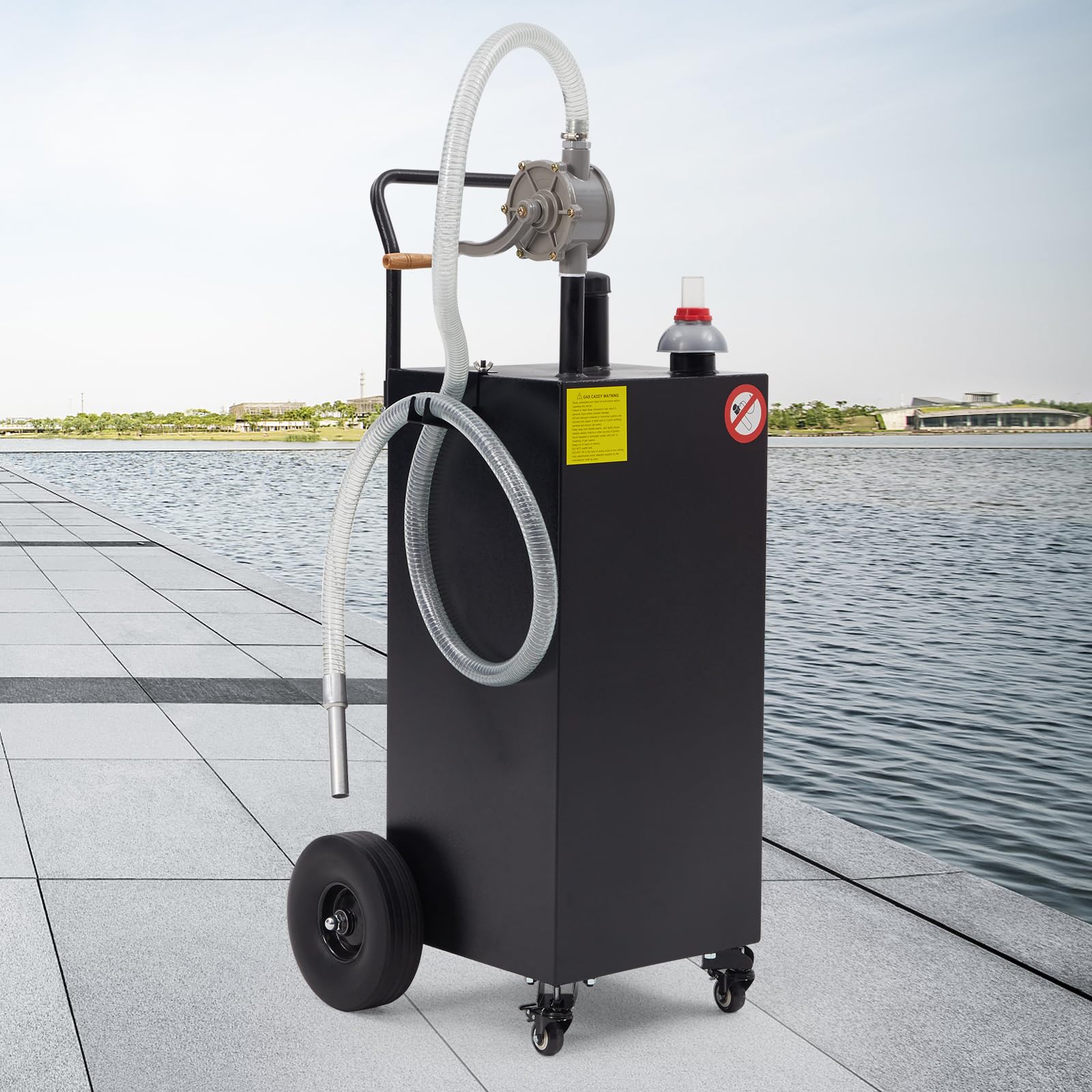 50 Gallon Fuel Caddy, Portable Fuel Caddy with Manual Pump - Heavy Duty Gas & Diesel Storage Tank on 4 Wheels, for Gasoline/Diesel Transfer to Cars, Trucks, ATVs, Boats, Lawn Mowers & Equipment
