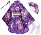 Japanese Anime Women's Dance Kimono Robe Fancy Dress Hand Held Silk Folding Fans Tabi Hairstick Socks Set
