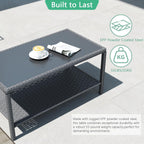 Helios&Hestia Rectangle All Weather Rattan Wicker Outdoor Coffee Side End Table with Glass Top for Patio, Deck, Backyard, Garden, Grey