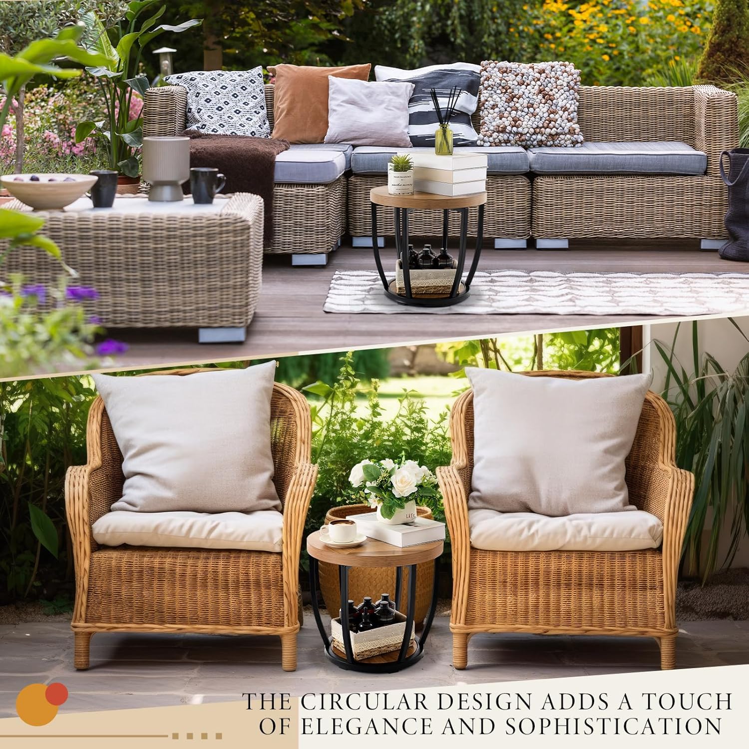 Round Coffee Table, 2-Tier Circle Wood Coffee Table with Storage Shelves, Modern Industrial Wooden Accent Center Sofa Side for Living Room, Home Office(19.7'' Dia X 17.7 H)