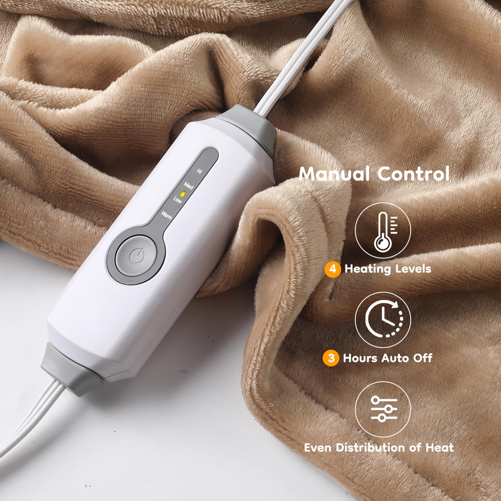 Elektrisch verwarmd deken 72" x 84" volledige maat flanellen stof met 4 verwarmingsniveaus & 10 uur automatische uitschakeling, ademend warm en wasbaar voor zacht en bed - lichtgrijs