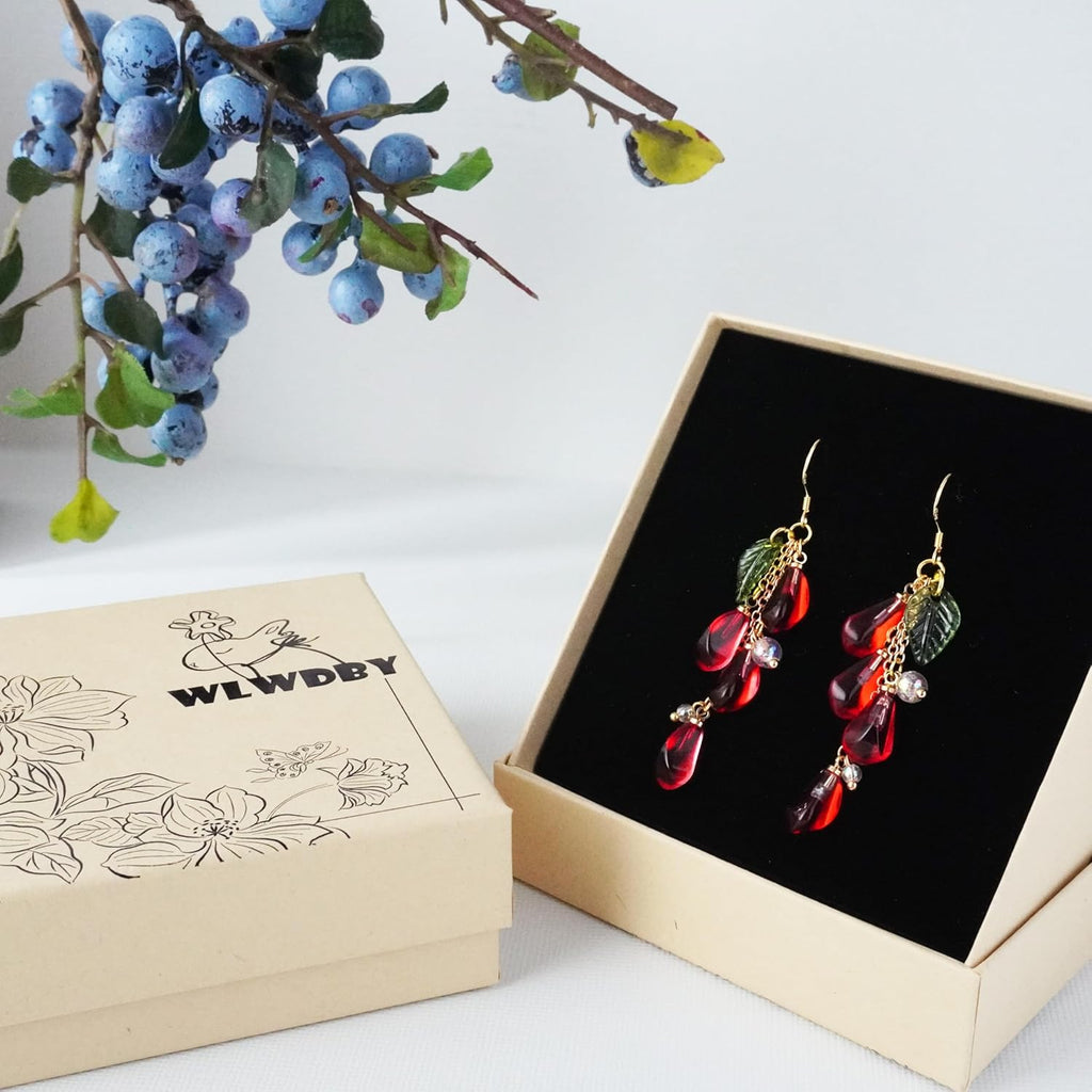 Handmade Glass Pomegranate Seed Earrings - Unique Nature-Inspired Jewelry, Elegant Red Glass Beads, Perfect Gift for Nature Lovers, Women’s Artistic Drop Earrings
