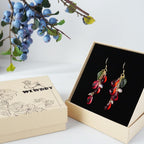 Handmade Glass Pomegranate Seed Earrings - Unique Nature-Inspired Jewelry, Elegant Red Glass Beads, Perfect Gift for Nature Lovers, Women’s Artistic Drop Earrings