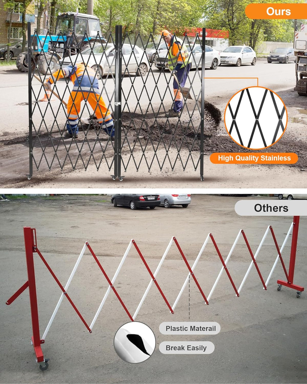 Double Foldable Security Gate 61" H x 122" W Aluminum Expandable Fence Portable Safety Barrier with Casters Retractable Driveway Gates 360°Rolling Barricade Gate Mobile Barricade Safety Barrier Black