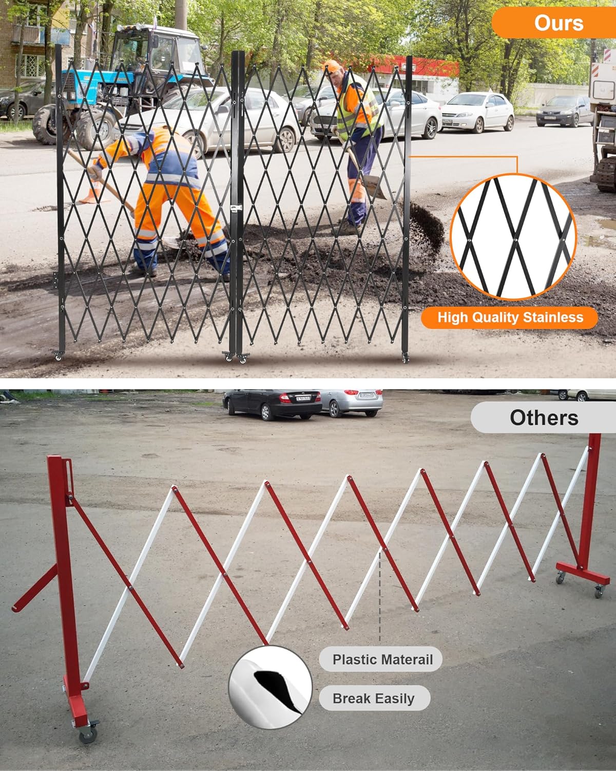 Double Foldable Security Gate 61" H x 122" W Aluminum Expandable Fence Portable Safety Barrier with Casters Retractable Driveway Gates 360°Rolling Barricade Gate Mobile Barricade Safety Barrier Black