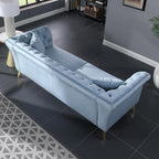 Chesterfield Sofa Couch, 87" Blue Modern Couch with Deep Seats, Velvet Fabric Comfy Sofas, Mid-Century 3 Seater Couch with Wide Armrest, Couches for Living Room, Bedroom and Office