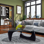 Triangle Glass Coffee Table-Mid-Century Modern End Table Solid Wood Base & Vintage Tempered Transparent Glass Top Coffee Tables Living Room Balcony (Black/Brown, Small 32.2 * 22.4 * 16in)