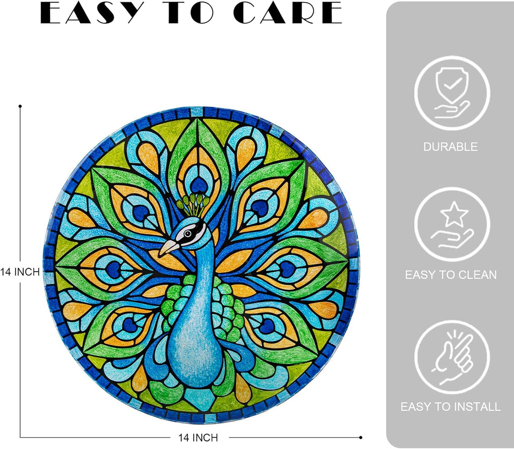 VCUTEKA Patio Side Table Outdoor Accent Table Bistro Coffee Table Plant End Table Small Porch Table Indoor Round Glass Balcony Plant Table Stands Peacock