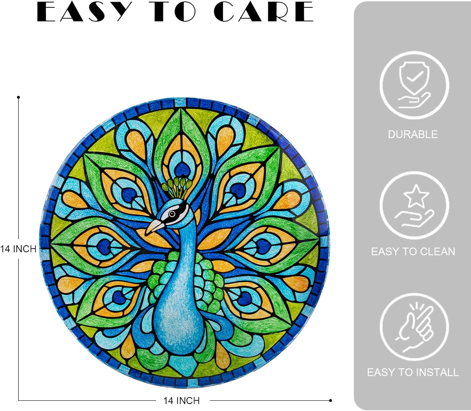 VCUTEKA Patio Side Table Outdoor Accent Table Bistro Coffee Table Plant End Table Small Porch Table Indoor Round Glass Balcony Plant Table Stands Peacock