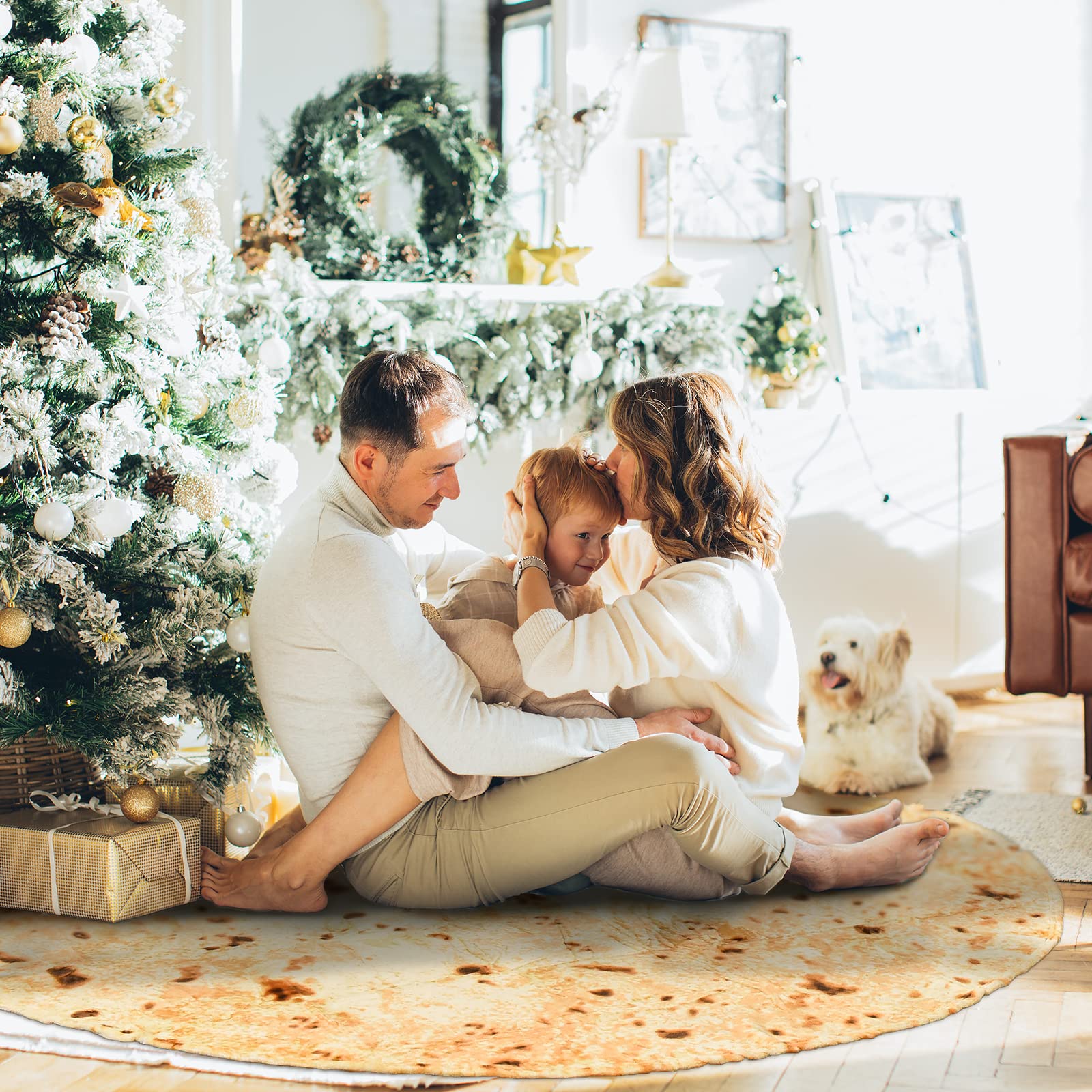 Bnuitland Burritos Tortilla Blanket, 300GSM Double Sided Giant Funny Gift Throw with Pouch, Realistic Novelty Super Soft Sofa Yellow Taco Food Blanket for Kids/Pets and Adults