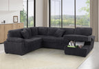 Oversized U-Shaped Sleeper Sectional Sofa Modern Fluffy Corduroy Upholstered Corner Convertible Sofabed with Pull Out Sleeper Couch Bed ,Storage Left Chaise and Pillows for Living Room Furniture Sets