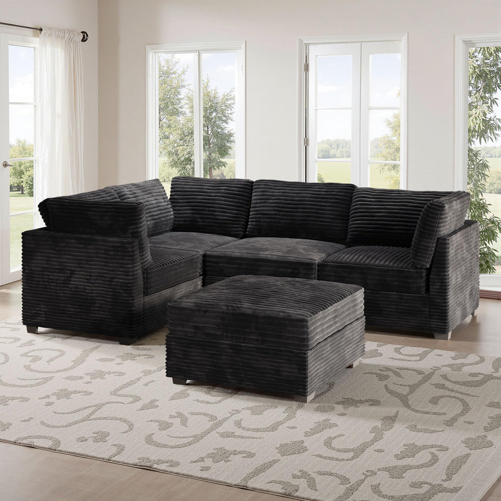 Modular Sectional Sofa,5 Pieces Sectional Couches for Living Room,L Shaped Cloud Couch Chaise Set, Black
