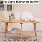 Mid Century Modern Coffee Table for Living Room, FSC Certifiled, 100% Solid Wood 2 Tier Oval Coffee Table, Wooden Center Table for Home Office, 40.2'' x 22'' Easy Assemble (Natural)