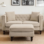 Mid-Century Modern Chesterfield Sofa with Ottoman, Linen Loveseat Classical Retro 2 Seater Couch Tufted Deep Seat Sofa Pet Friendly Sofa Victorian Couch for Living Room (Grey)