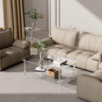 Acrylic Coffee Table, 2-Tier Living Room Table with Storage, Center Table Mid-Modern Century for Living Room, Easy to Assemble (Clear, 37.8“×23.6“×15.7”)
