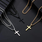 Yooblue Cross Necklace for Men, Gold Black Silver Mens Cross Necklaces Stainless Steel Cross Pendant Necklace Simple Jewelry Gifts Cross Chain Necklace for Men